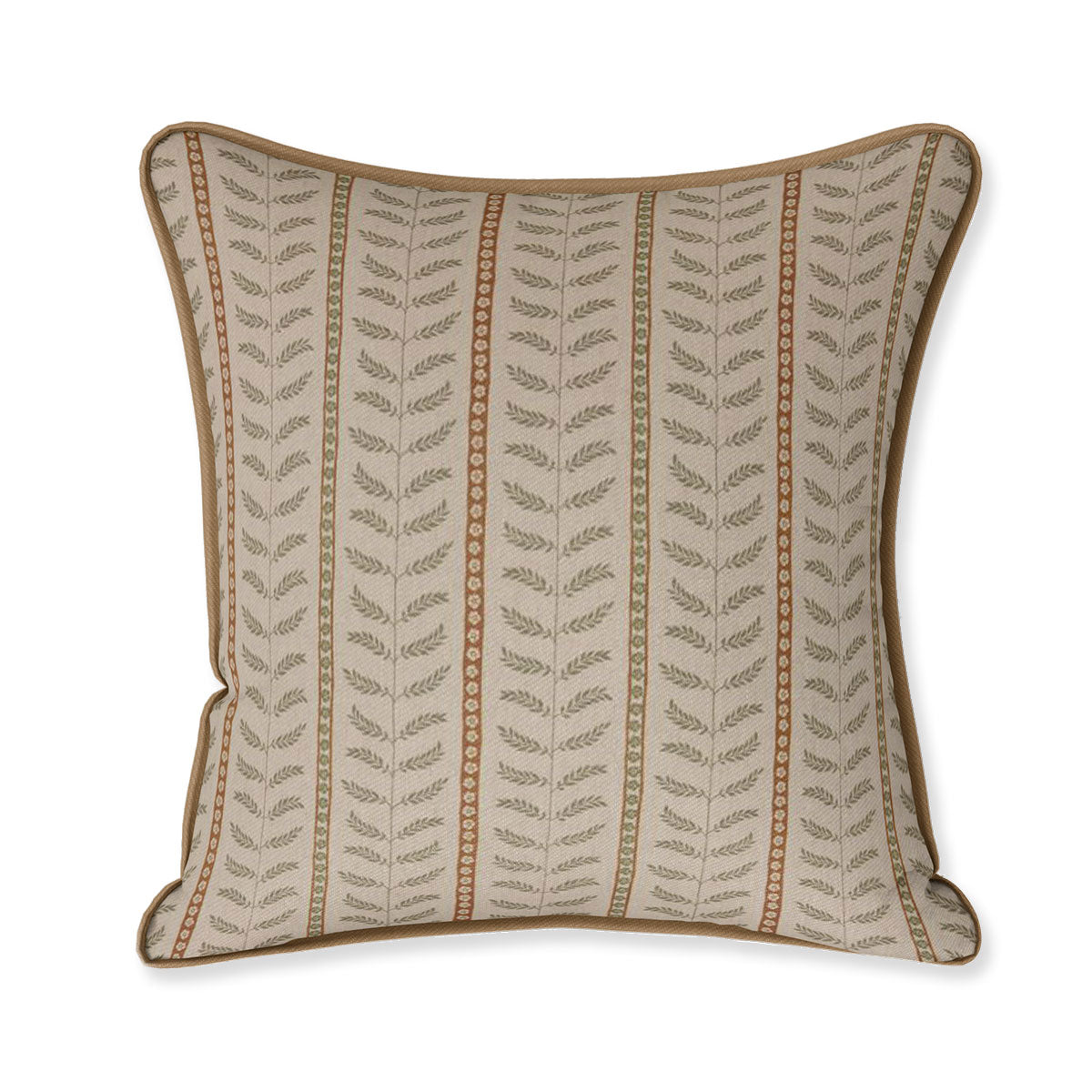 Suriane Oregano Green Floral Stripe Square Cushion