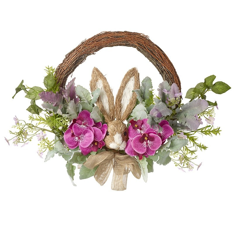 Bunny with Pink Flowers Wreath