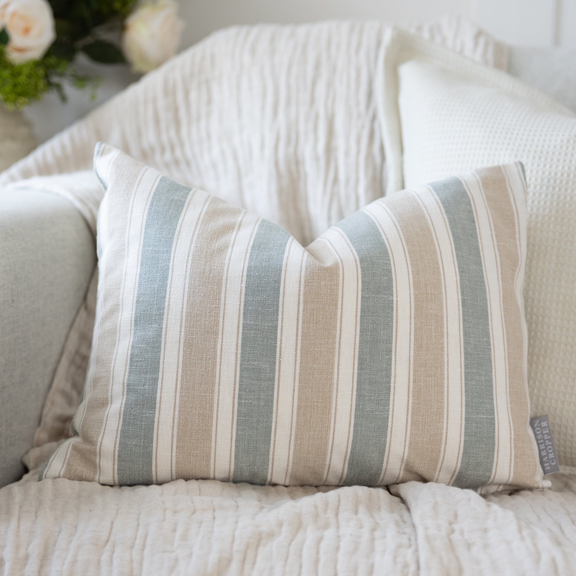 Augustine Seafoam Green Stripe Rectangle Cushion