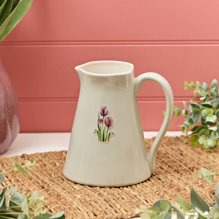 Tulips Embossed Stoneware Large Jug