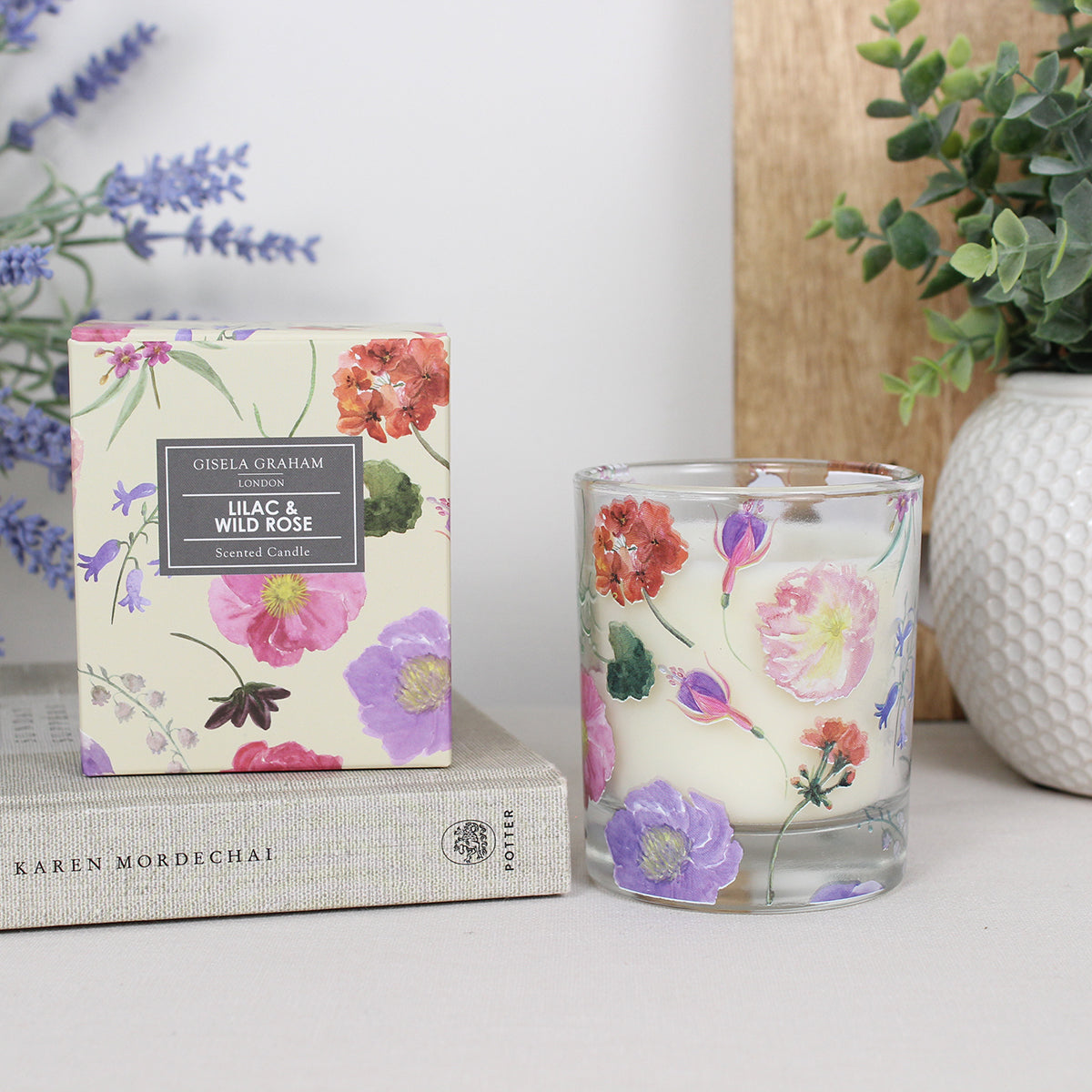 Tumble Flowers Scented Boxed Candle Pot - Lilac & Wild Rose