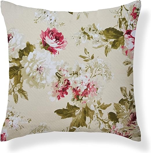 Cream Rose Floral Garden Square Water Resistant Cushion