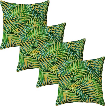 Set of 4 Palm Leaf Garden Square Water Resistant Cushions