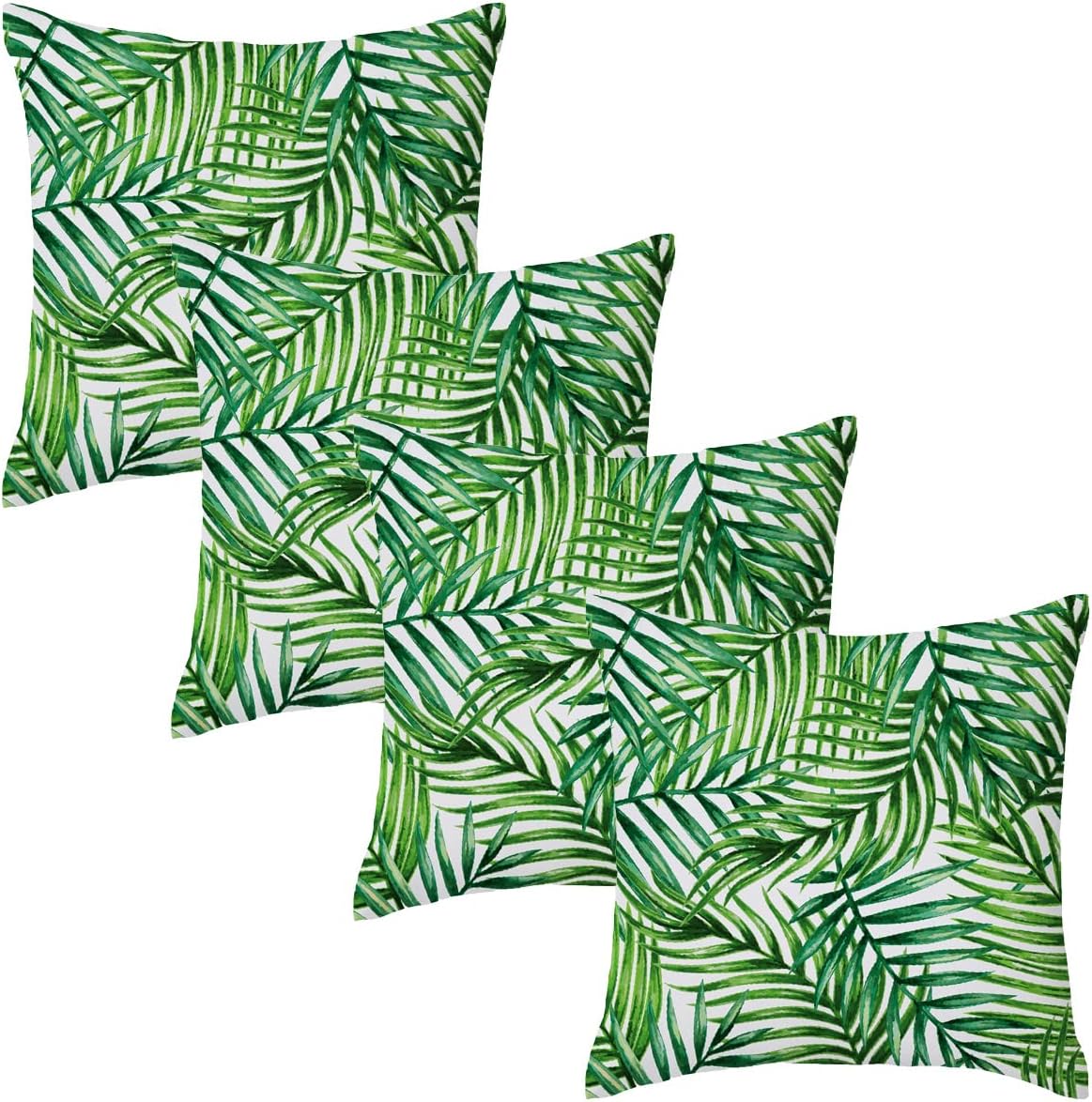 Set of 4 Palm Leaf Garden White Square Water Resistant Cushions