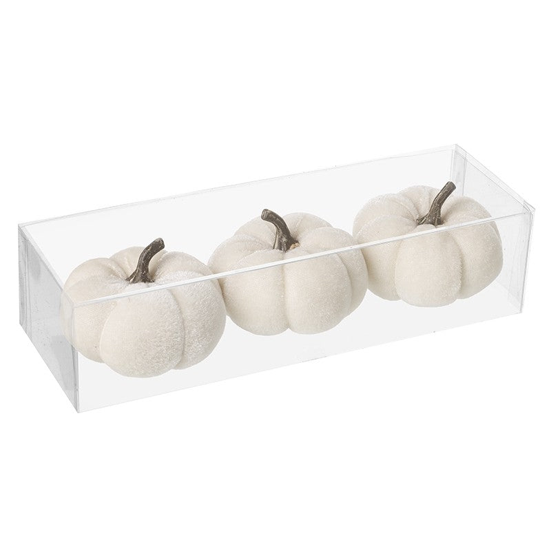 Set Of 3 White Velvet Pumpkins