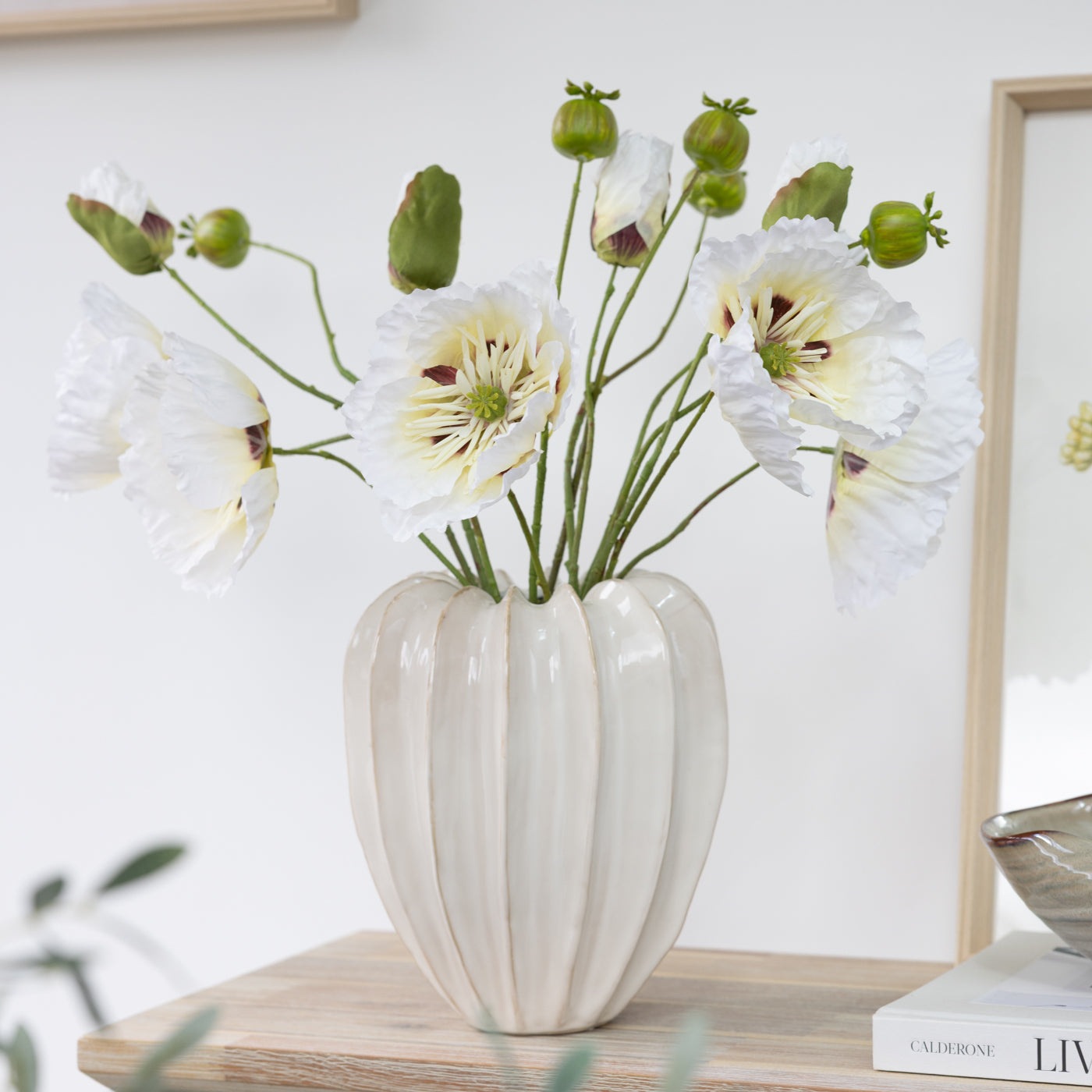 Faux White Poppy Spray