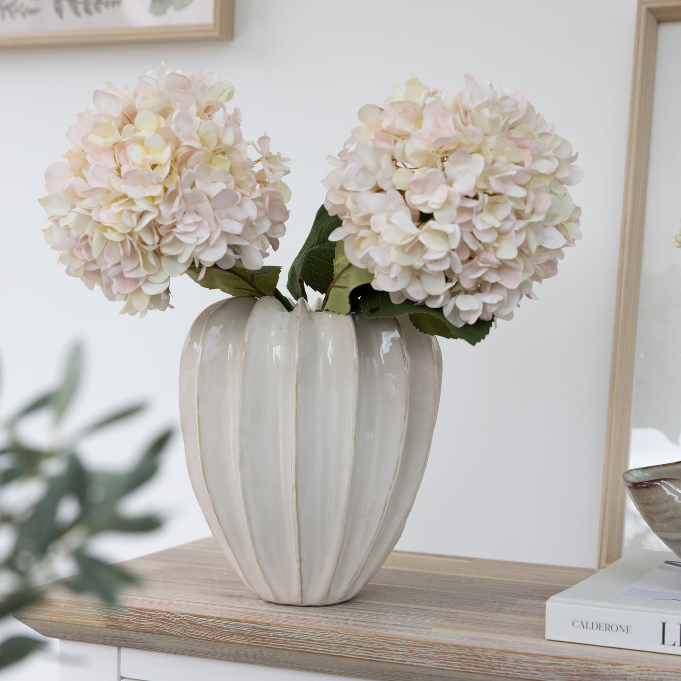 Faux Autumn White Hydrangea Stem