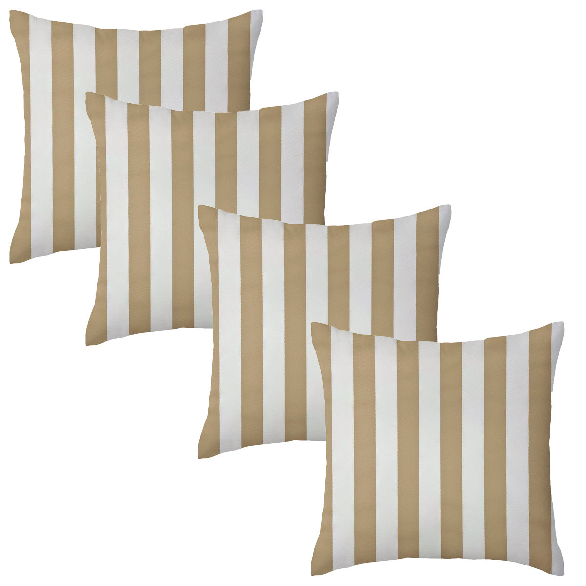 Set of 4 Beige Stripe Garden Square Water Resistant Cushions