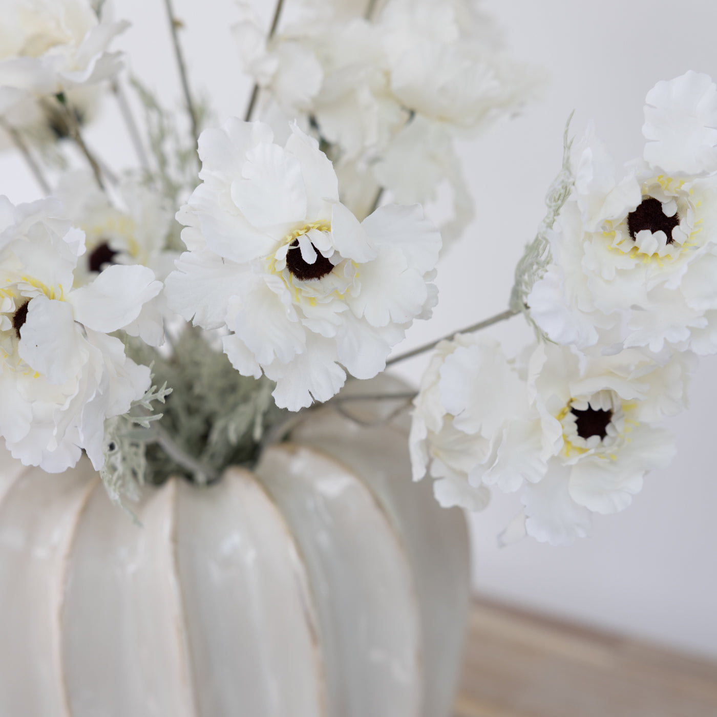 Faux Silk Cream Frilly Poppy Stem