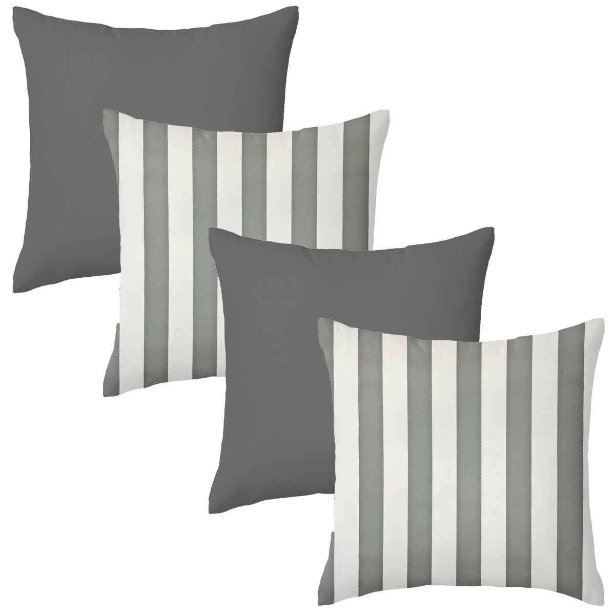 Set of 4 Grey & Stripe Garden Square Water Resistant Cushions