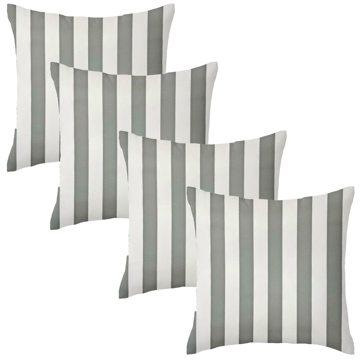 Set of 4 Grey Stripe Garden Square Water Resistant Cushions