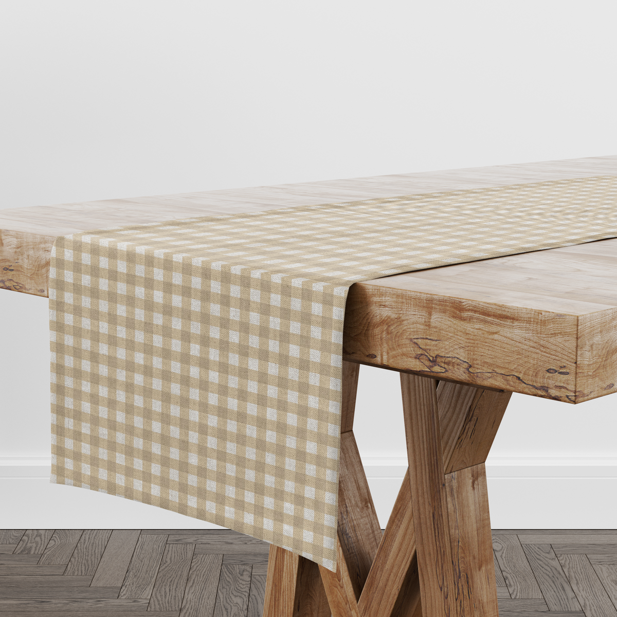 Hillcrest Gingham Fabric Table Runner (Sand)