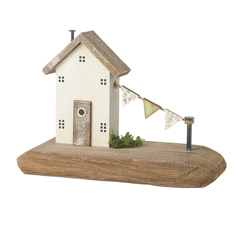 Wooden House Ornament With Flag Garland