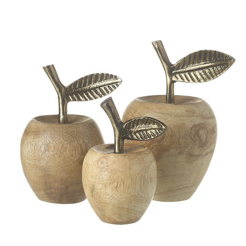 Decorative apple wood & metal ornaments - set of 3