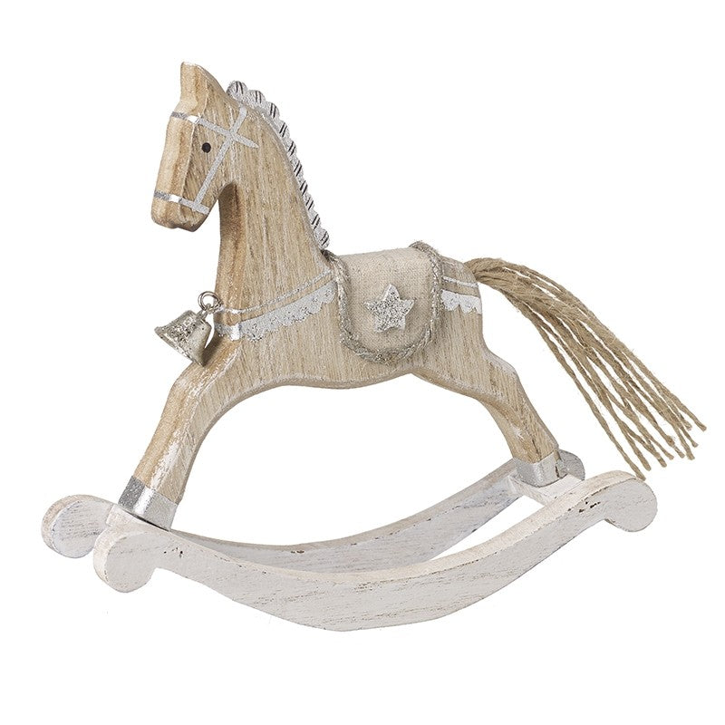 Wood & White Wash Rocking Horse Decoration