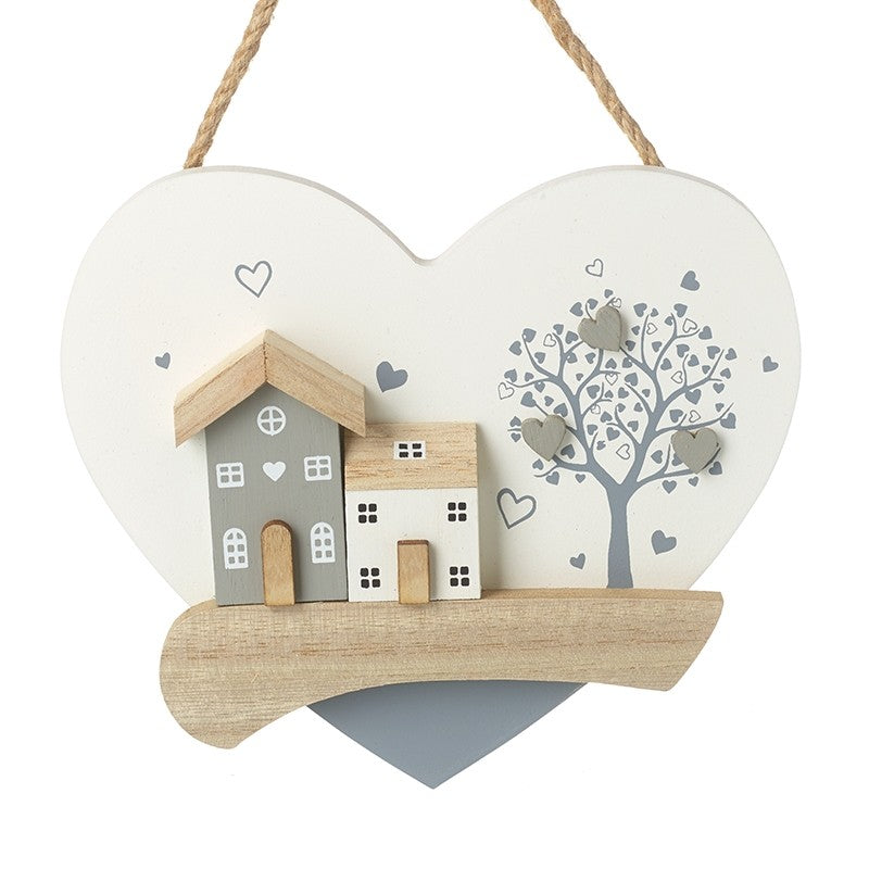 Wooden Heart With Houses - Hanging Decoration