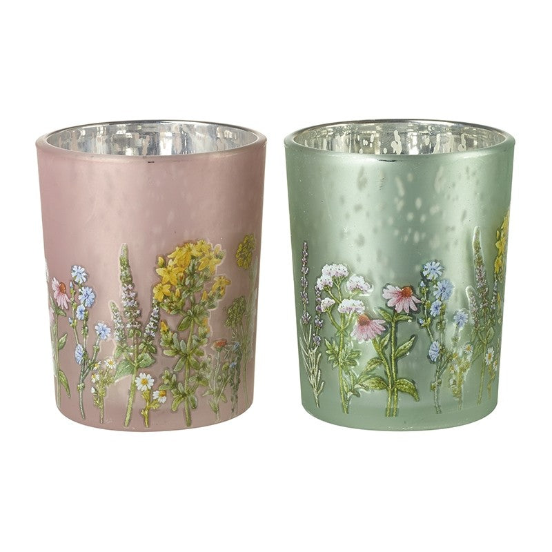 Floral Glass Tea Light Holders
