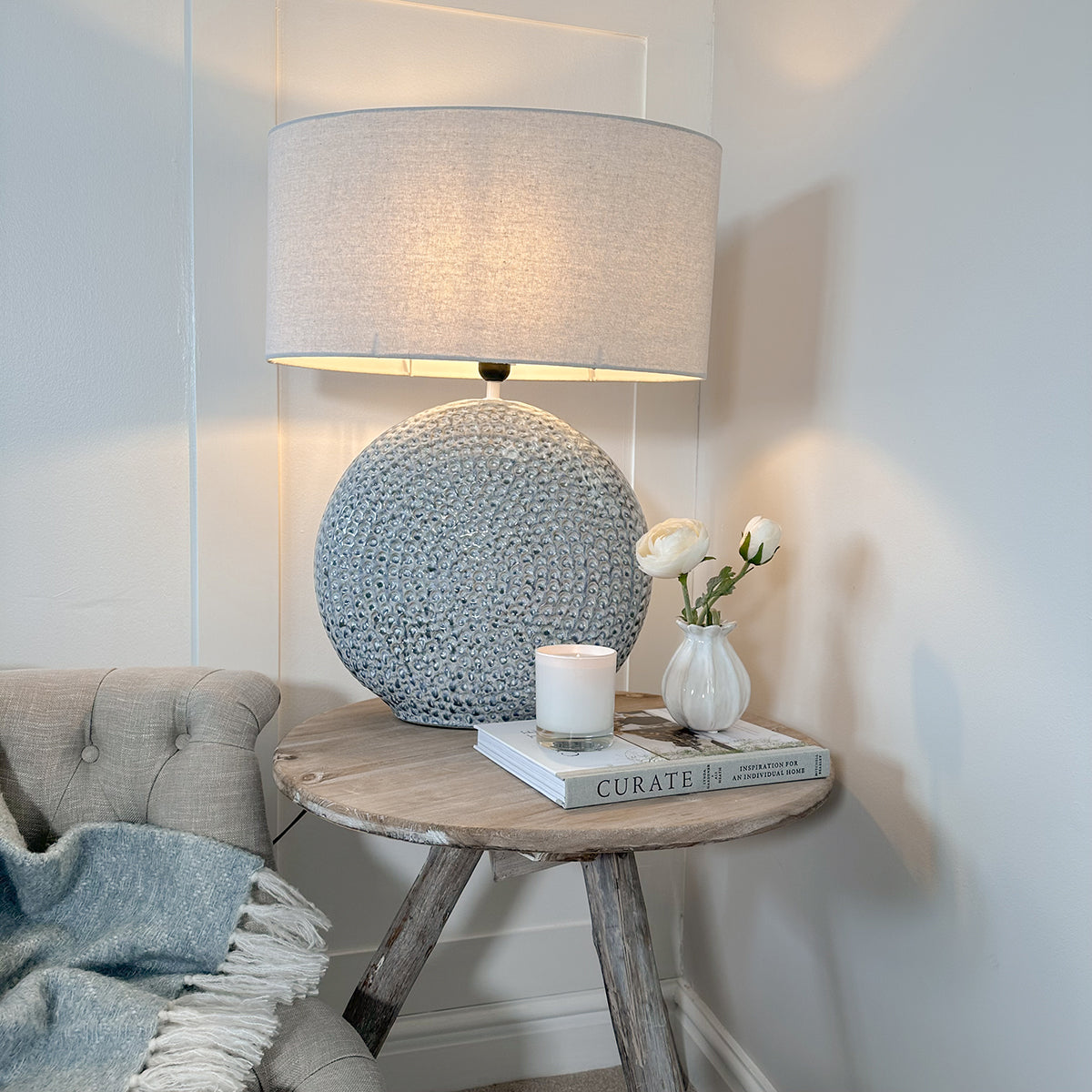 Textured Speckled Blue Lamp