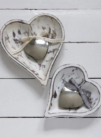 Medium Distressed White Handmade Heart Shaped Tray