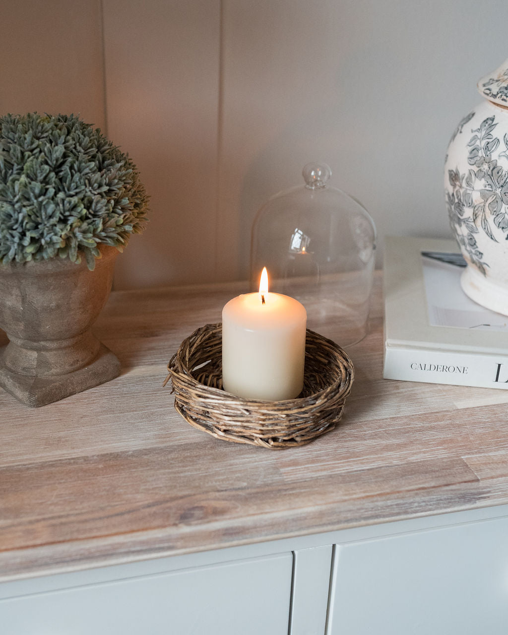 Small Decorative Cloche On Wicker Base