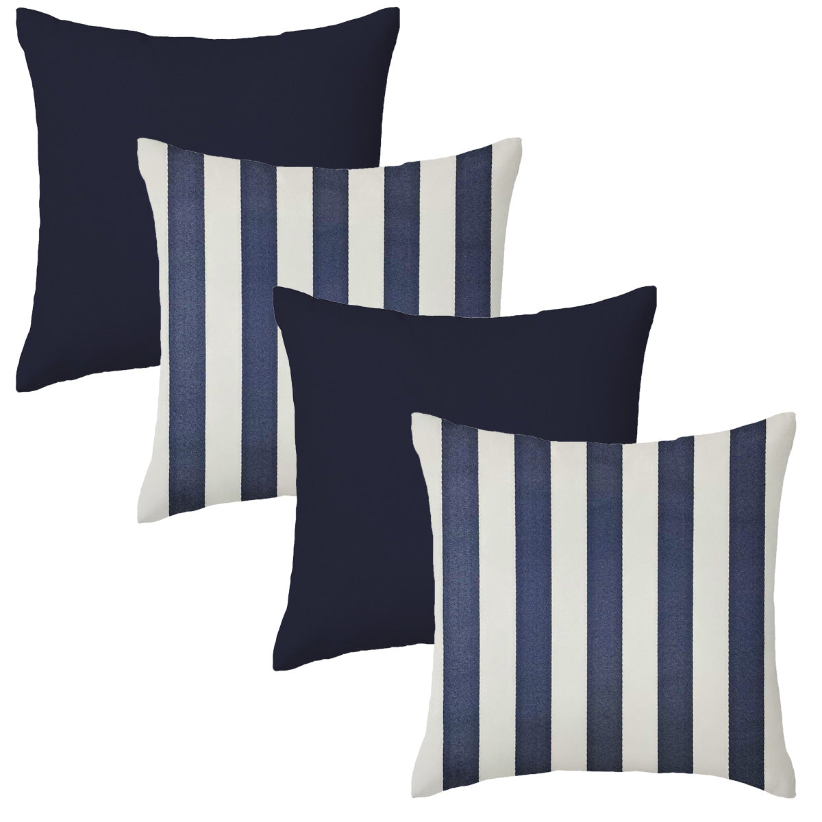 Set of 4 Navy & Stripe Garden Square Water Resistant Cushions