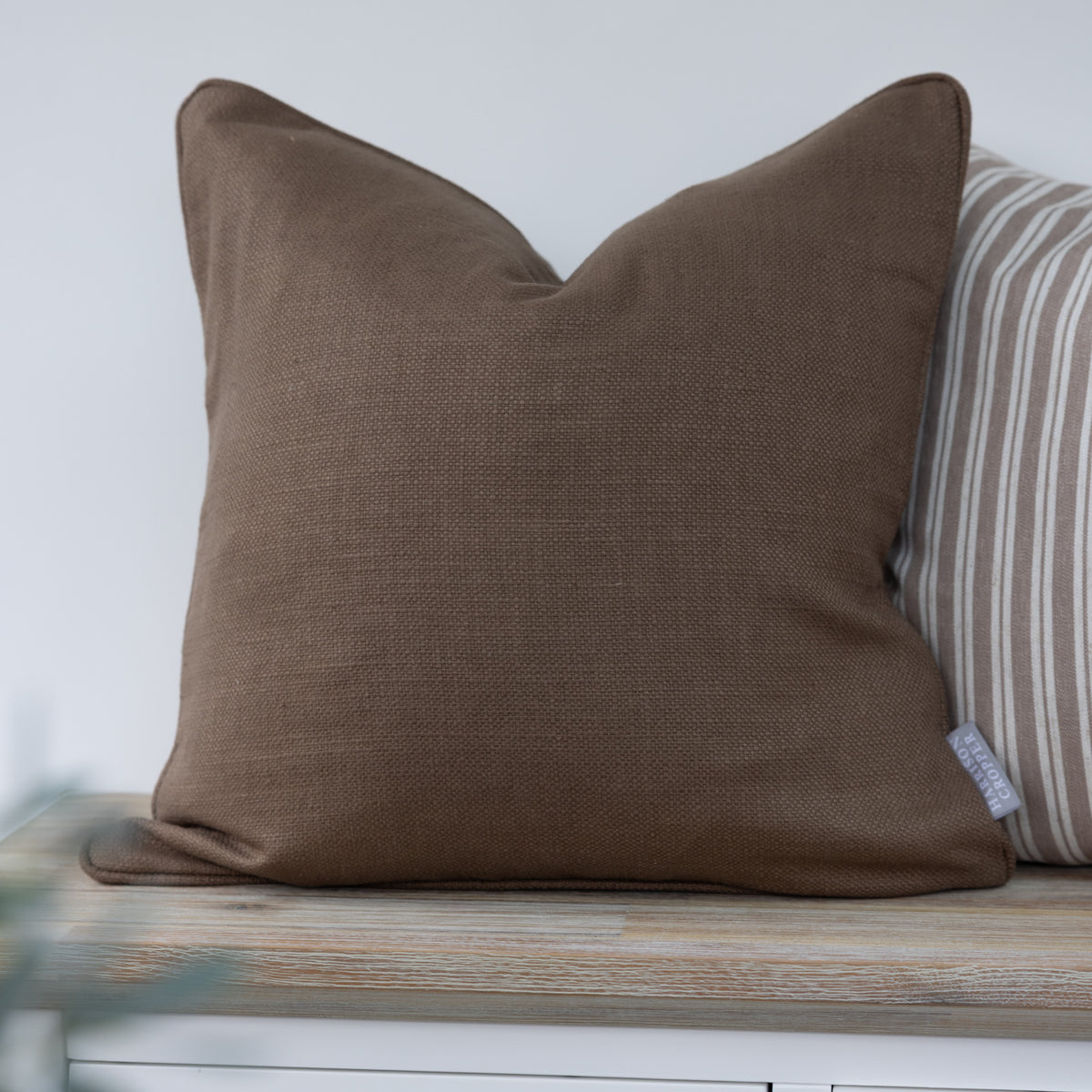 Oakmere Truffle Brown Textured Cushion with piped edges