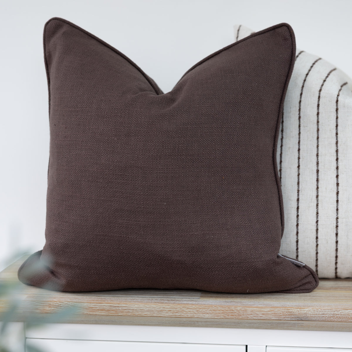 Oakmere Walnut Brown Textured Cushion with piped edges