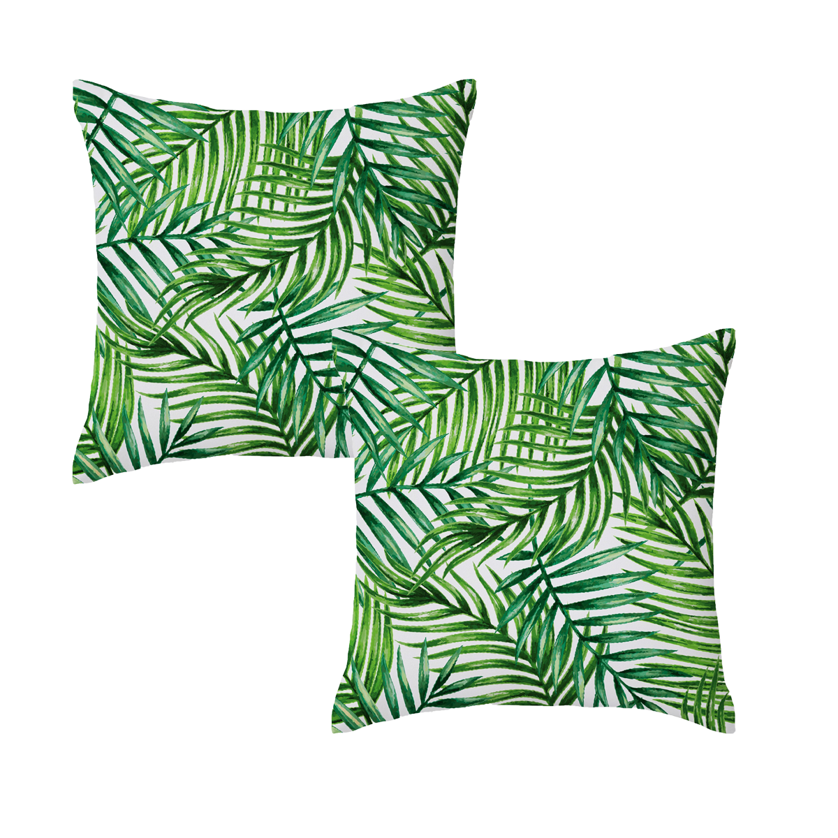 Set of 2 Palm Leaf Garden White Square Water Resistant Cushions