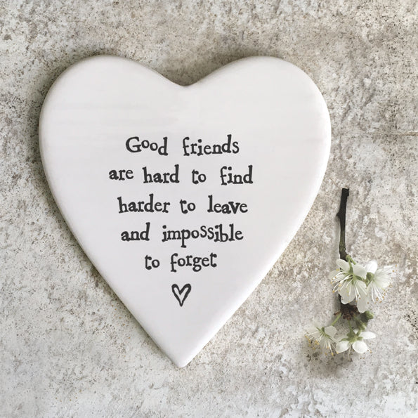 East Of India Good Friends Porcelain Heart Coaster