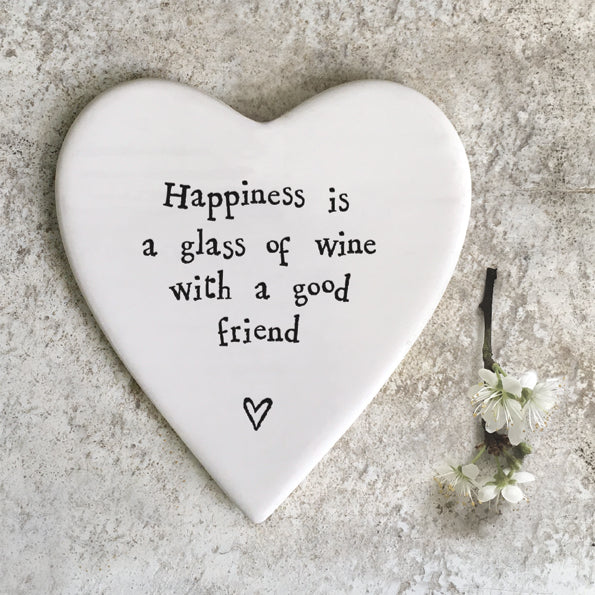 East Of India Happiness Glass Wine Porcelain Heart Coaster