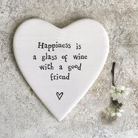 Thumbnail for East Of India Happiness Glass Wine Porcelain Heart Coaster