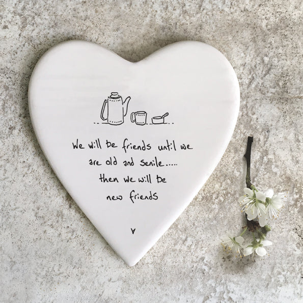 East Of India Friends Old & Senile Porcelain Heart Coaster