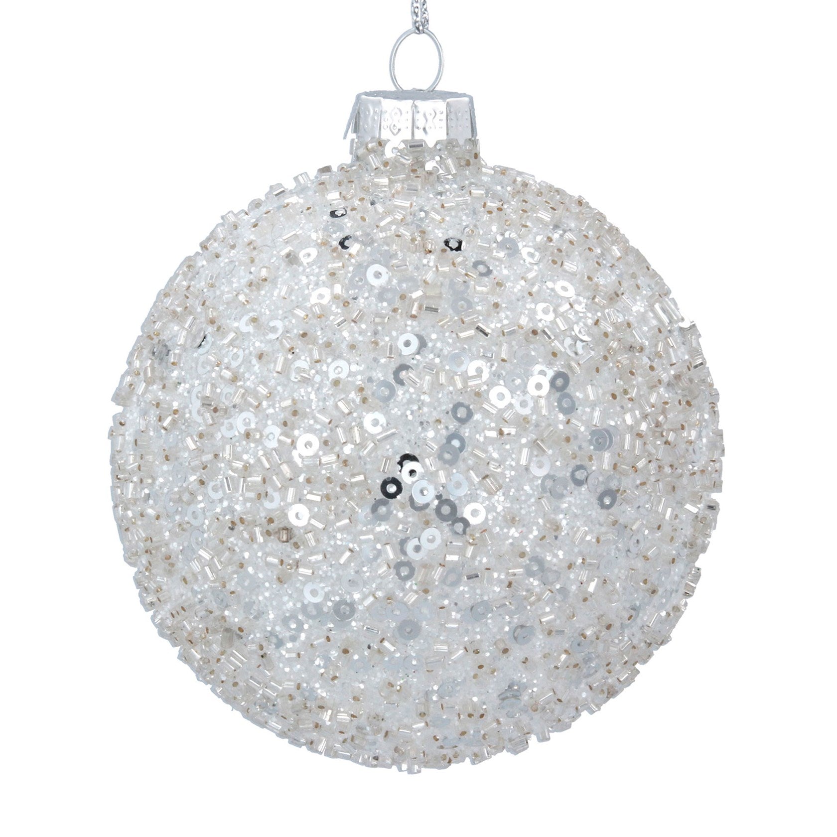 Silver Crushed Sequin Glass Christmas Bauble