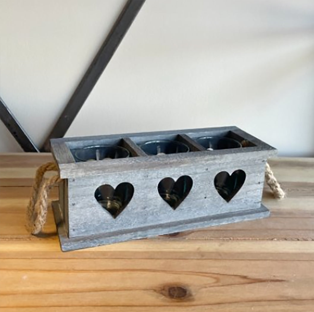 Medium Grey Square Wooden Heart Tray