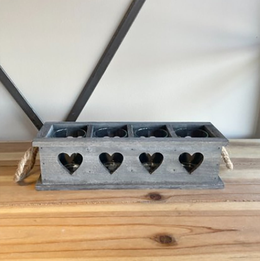 Large Grey Square Wooden Heart Tray