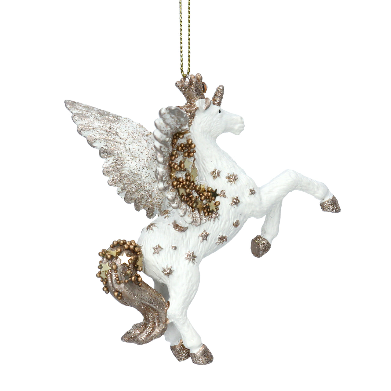 Cream & Gold Resin Flying Unicorn Christmas Tree Decoration