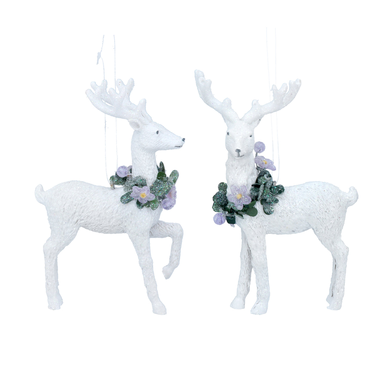 White Resin Reindeer with Wreath Tree Decoration