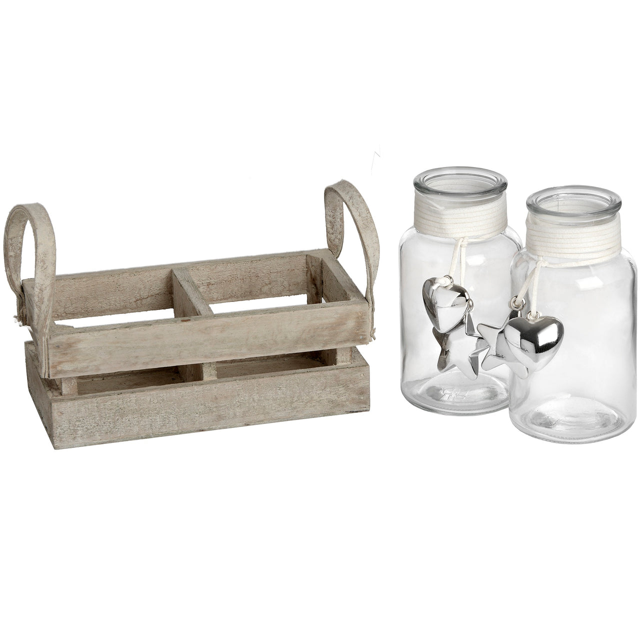 Set of Two Display Jars with Silver Heart and Star Detailing