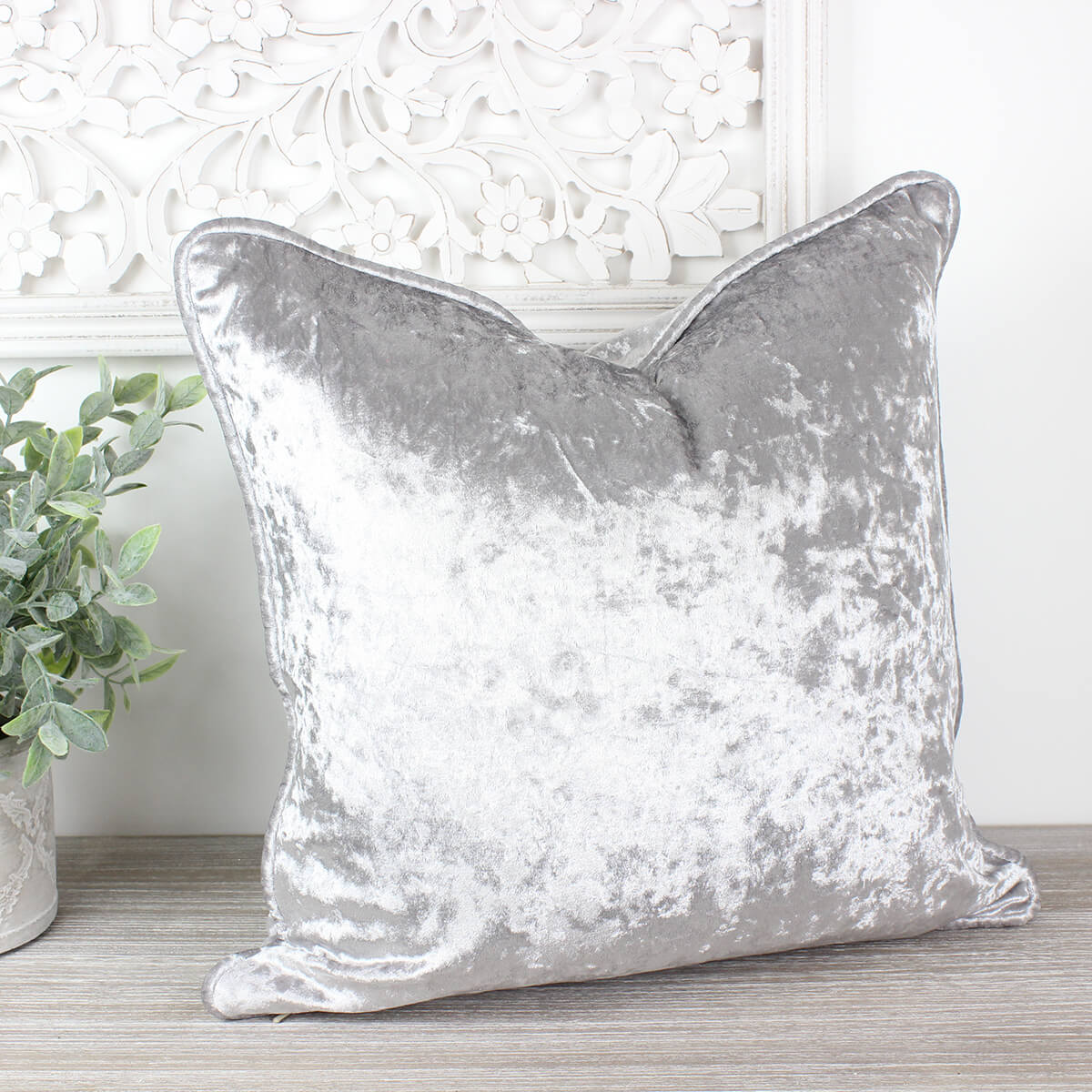 Bling Ice Grey Crushed Velvet Cushion