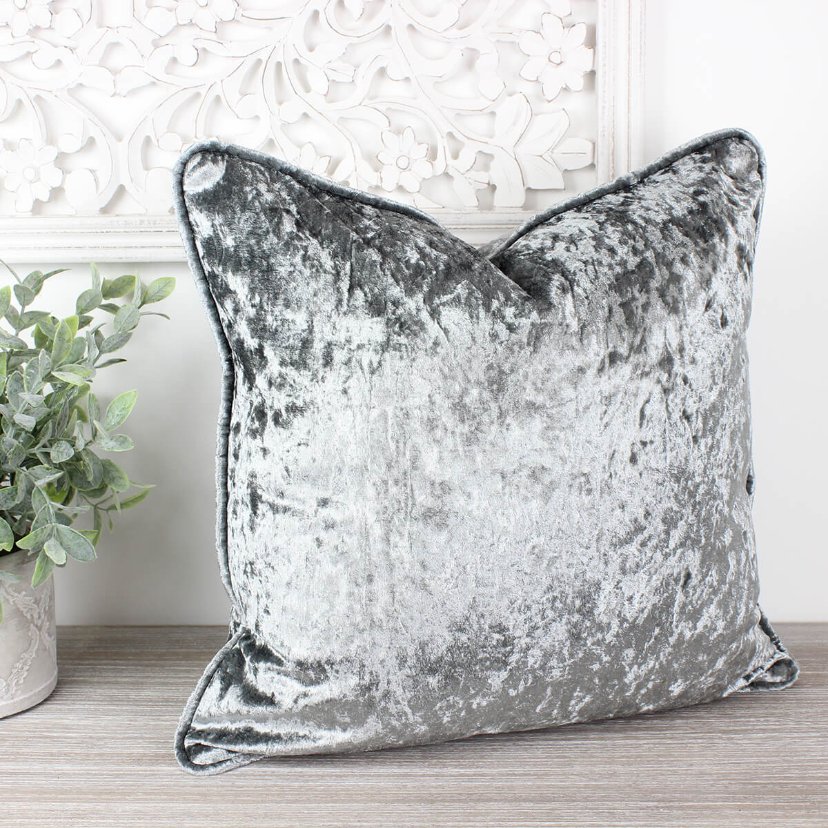 Bling Pewter Grey Crushed Velvet Cushion