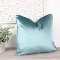 Thumbnail for Glamour Duck Egg Velvet Piped Cushion