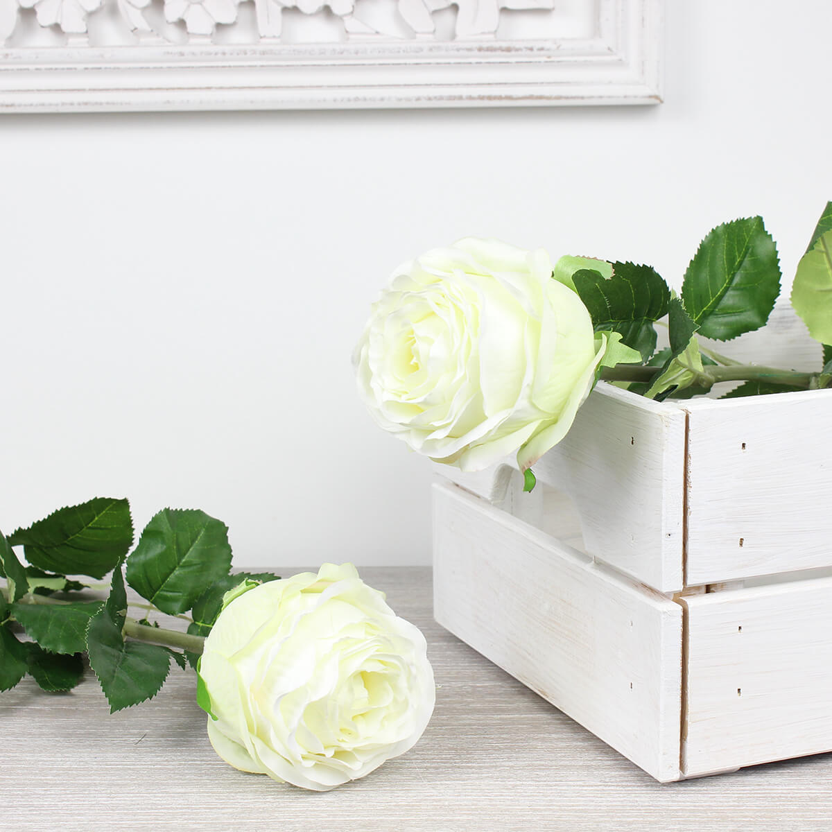 Faux Traditional White Rose Stem