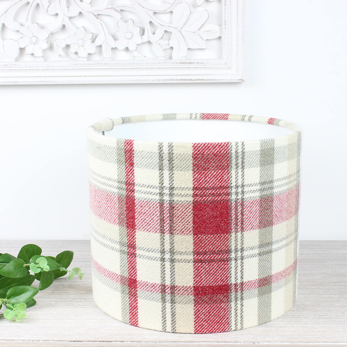 Elgin Cranberry Checked Drum Lampshade