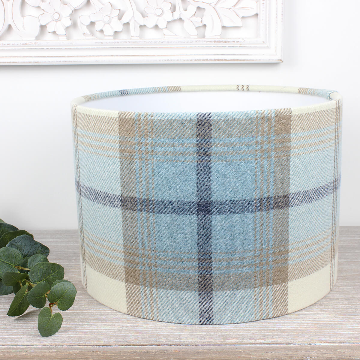 Balmoral Sky Blue Tartan Check Drum Lampshade