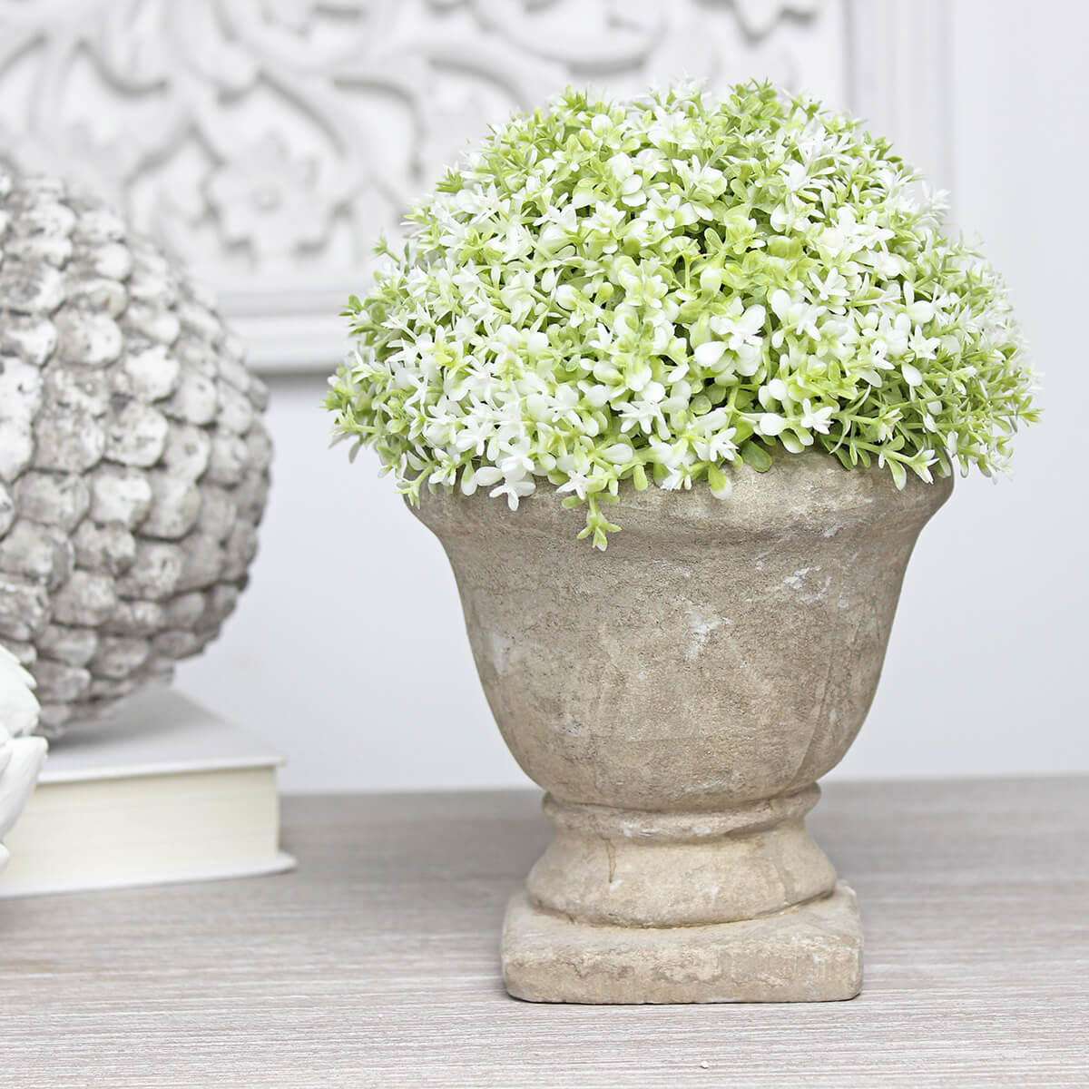 Faux Medium White and Green Dianthus Potted