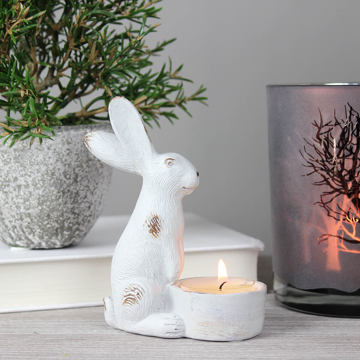 Harriet Grey Hare Tea Light Holder