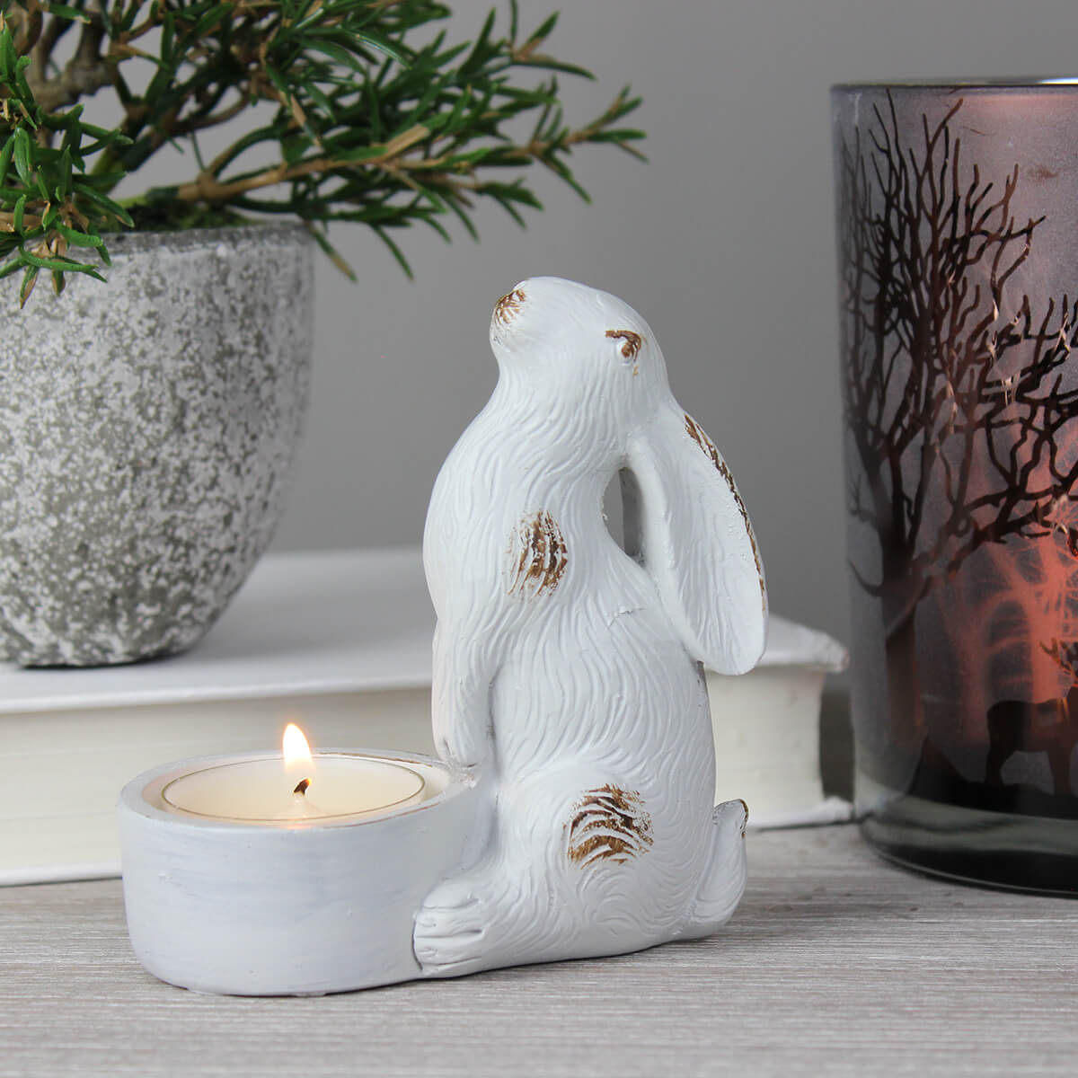 Bertha Grey Hare Tea Light Holder