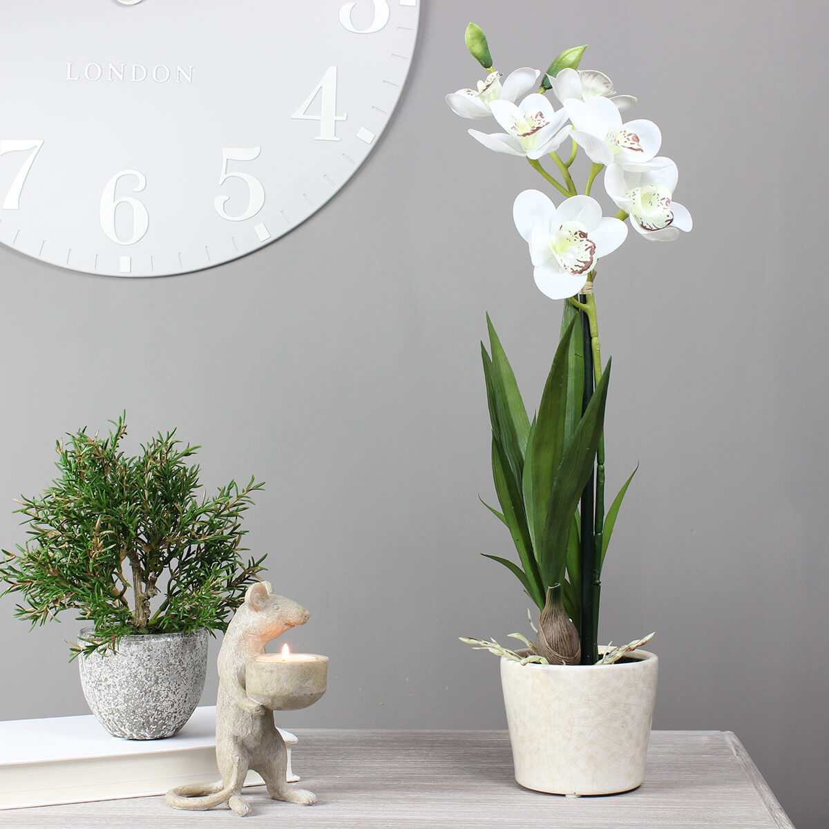 Faux White Potted Orchid Cymbidium
