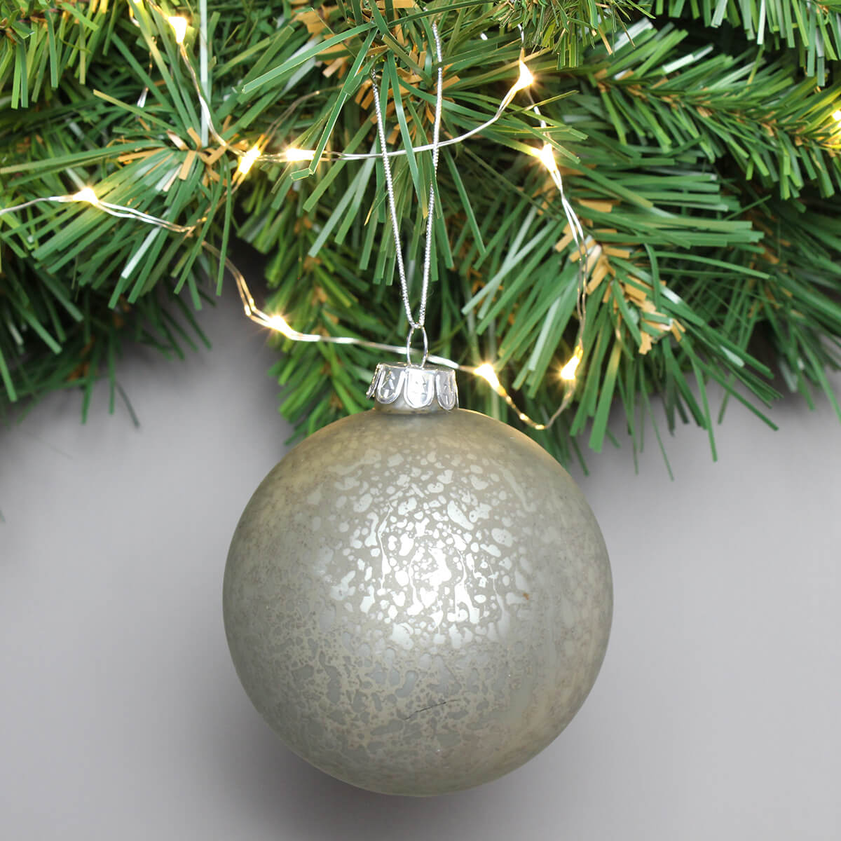 Silver Matt Antiqued Glass Bauble