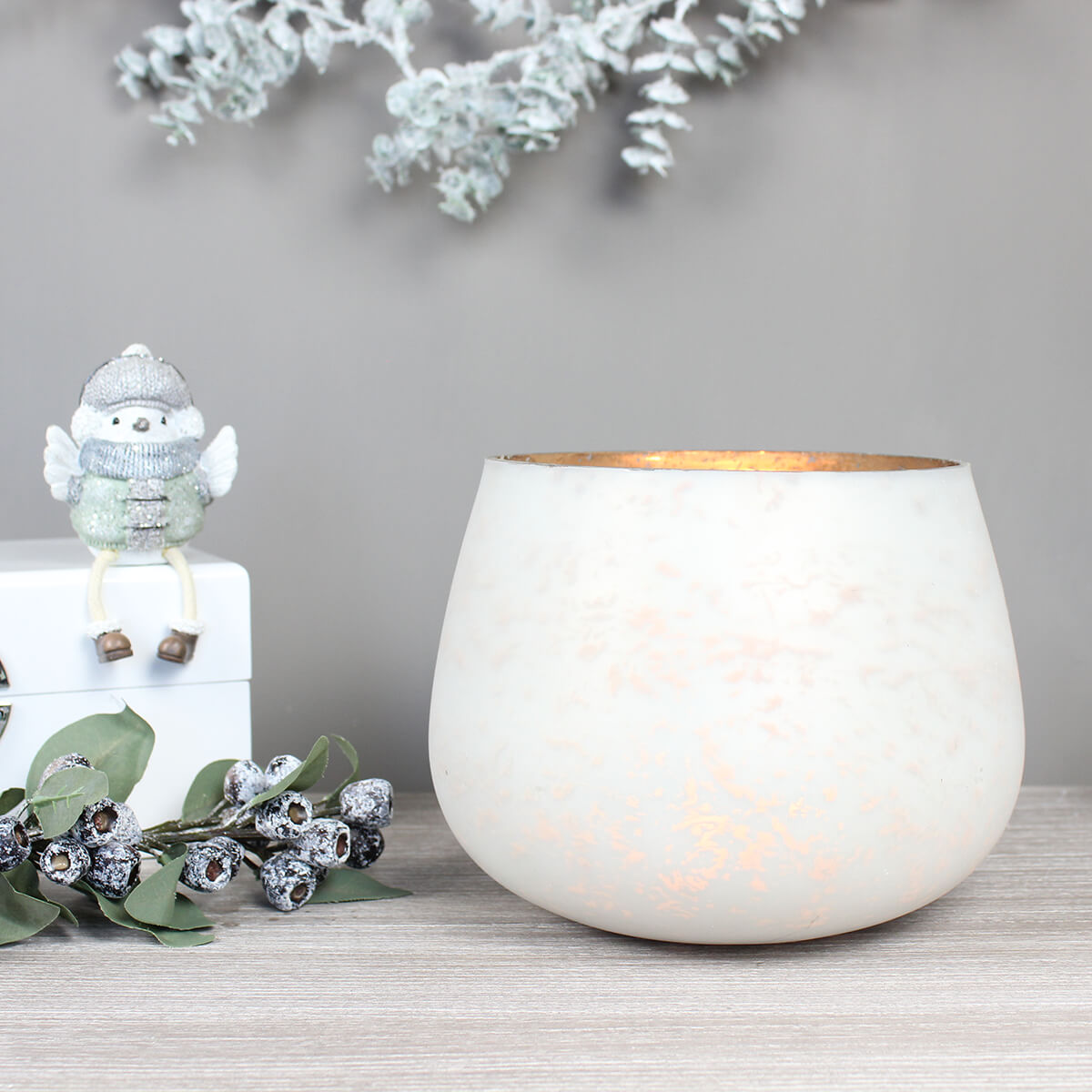 Large White Patterned Candle Holder